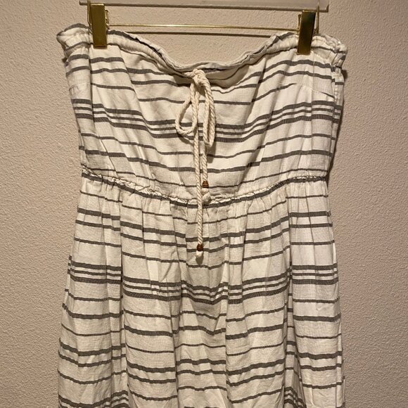 Gap Strapless Gray White Stripe MIDI Dress XL Nautical Pockets Fishermancore - Picture 4 of 6